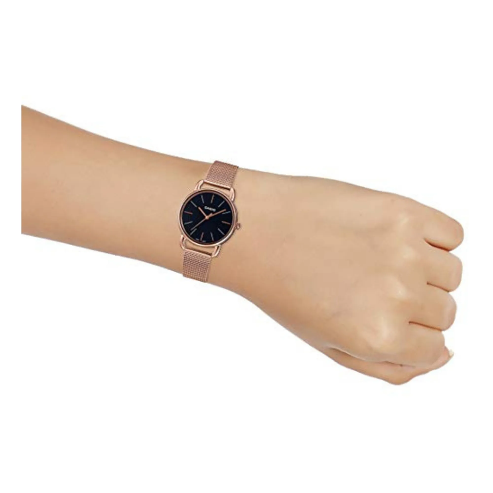 WW1454 Casio Enticer Pink Gold Ladies Stainless Steel Mesh Chain Watch LTP-E412MPG-1ADF