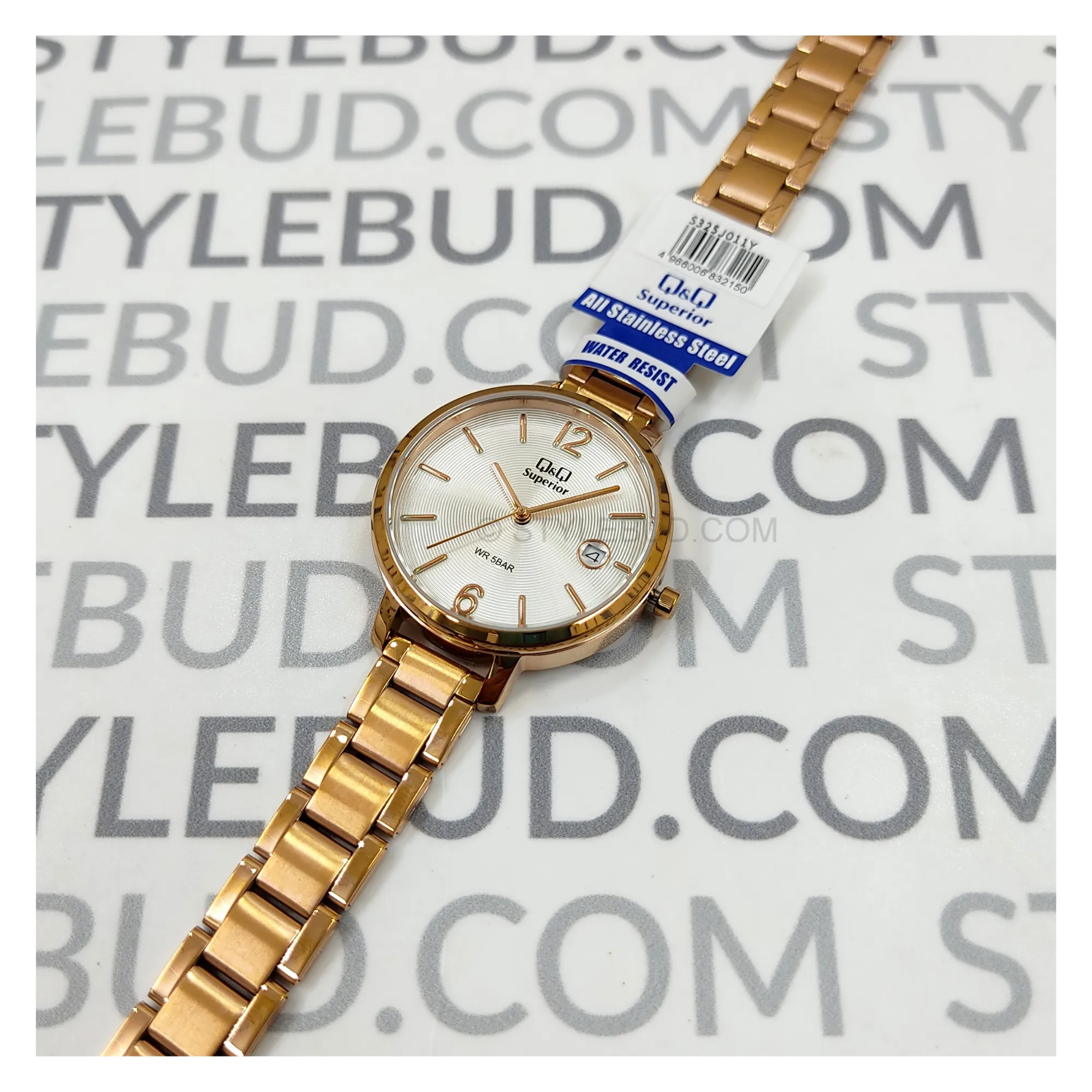 WW1513 Q&Q Superior Date Stainless Steel Rose Gold Ladies Chain Watch S325J011Y
