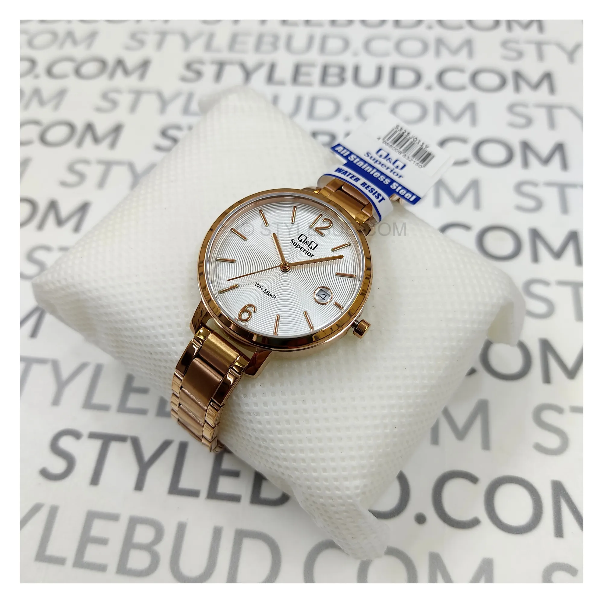 WW1513 Q&Q Superior Date Stainless Steel Rose Gold Ladies Chain Watch S325J011Y