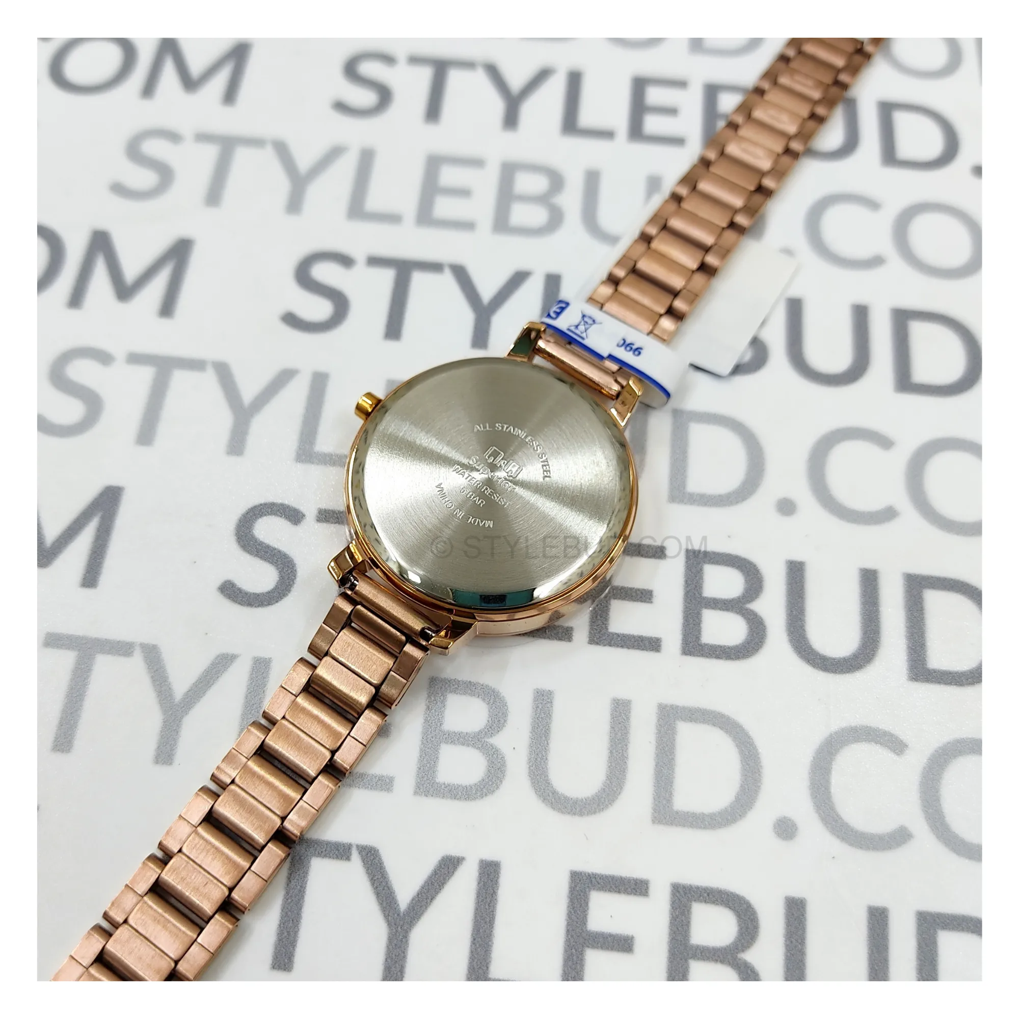 WW1513 Q&Q Superior Date Stainless Steel Rose Gold Ladies Chain Watch S325J011Y