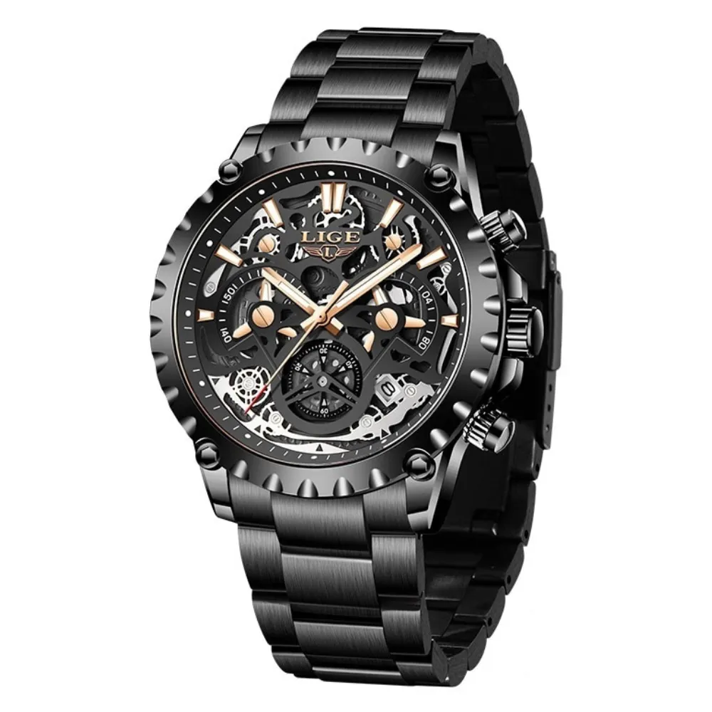WW1749 Lige Chronograph Stainless Steel Black Chain Watch 8950