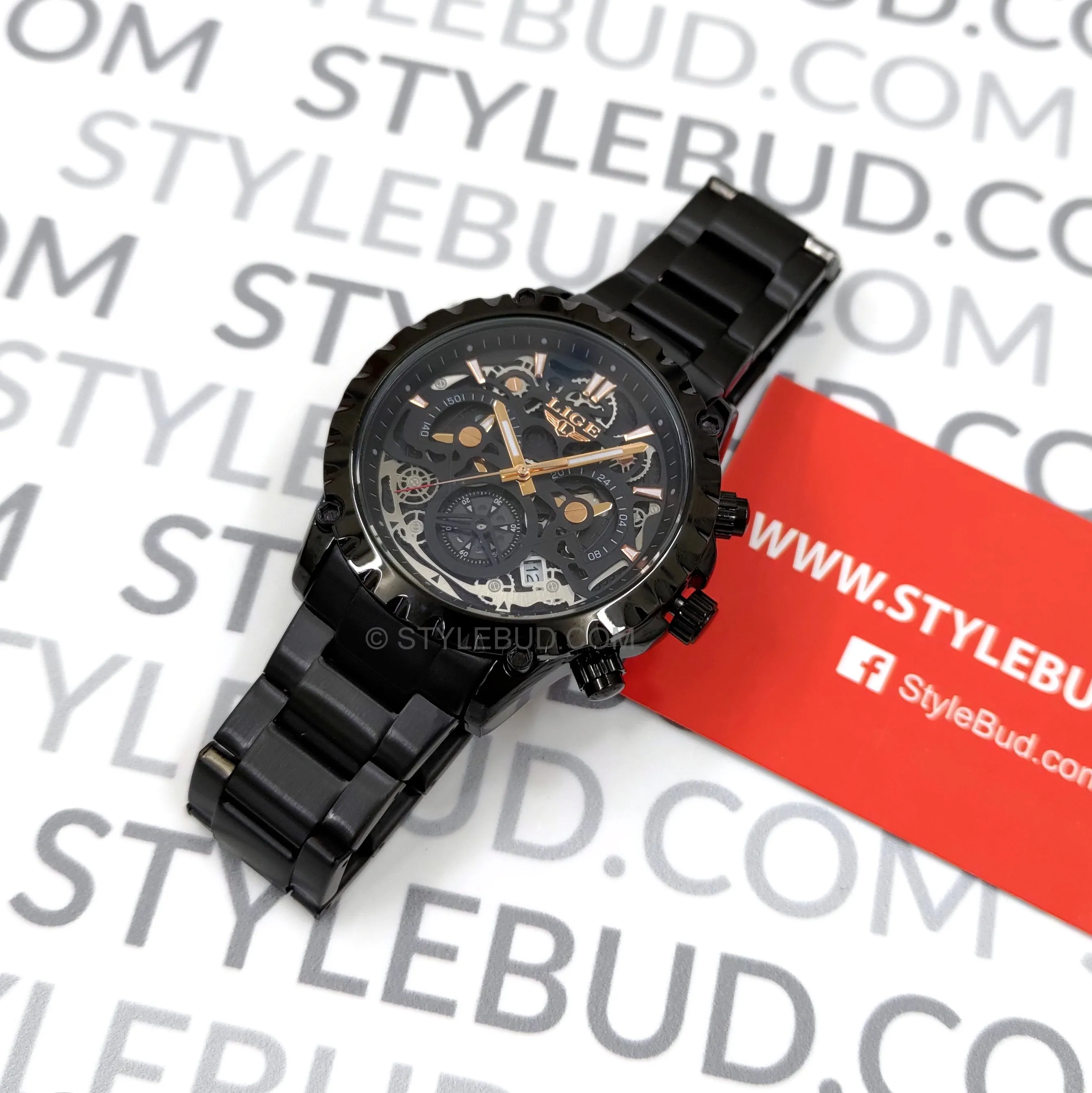 WW1749 Lige Chronograph Stainless Steel Black Chain Watch 8950