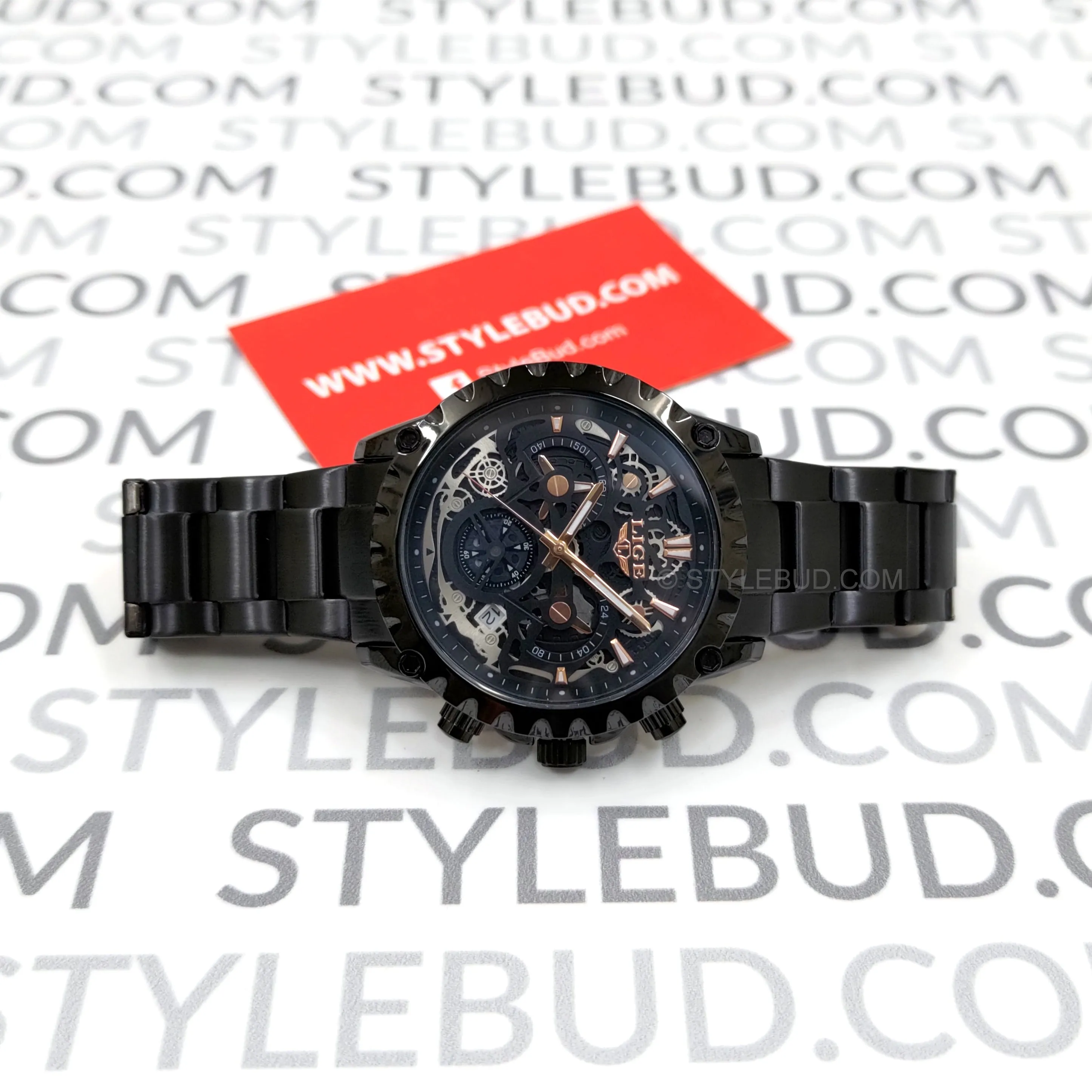WW1749 Lige Chronograph Stainless Steel Black Chain Watch 8950