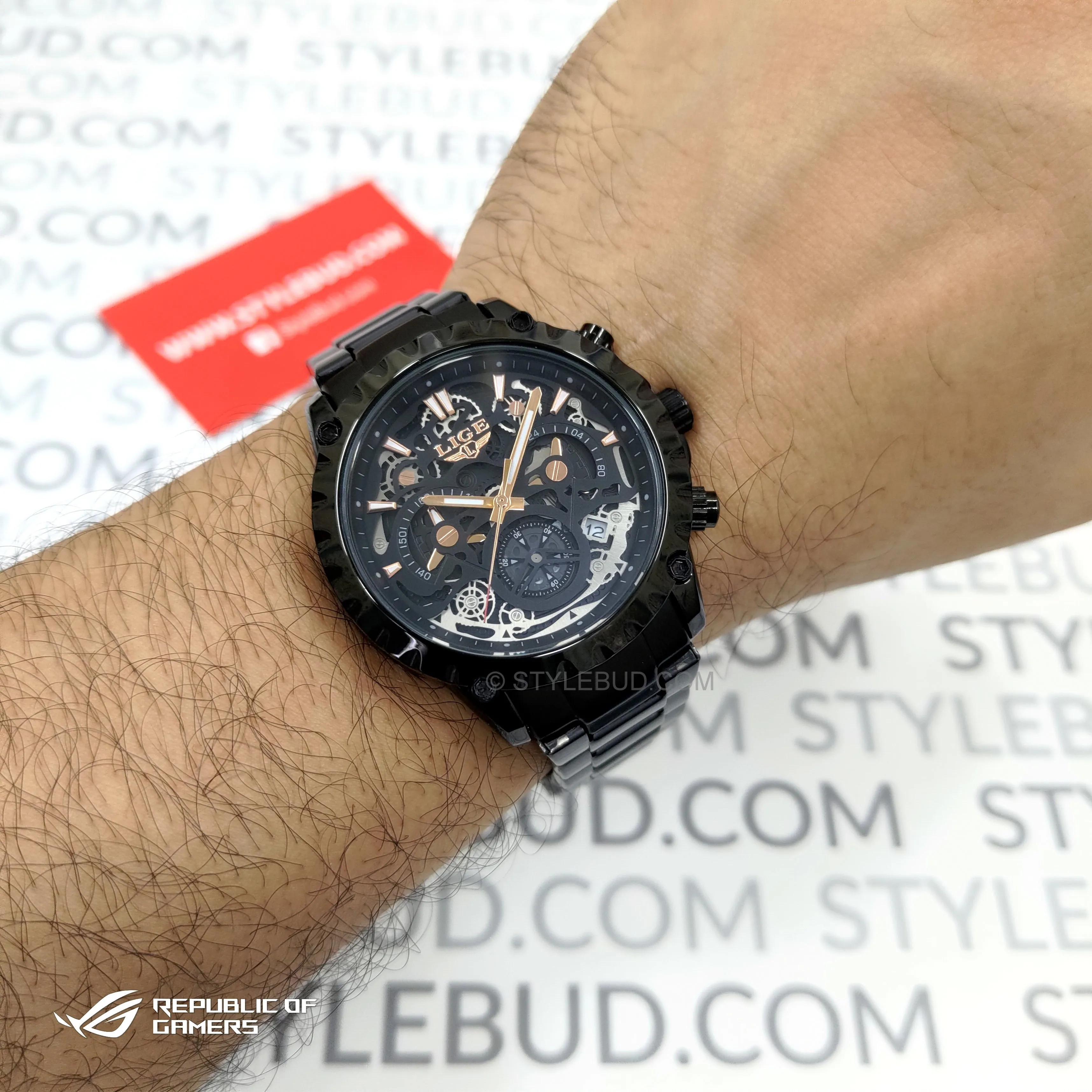 WW1749 Lige Chronograph Stainless Steel Black Chain Watch 8950