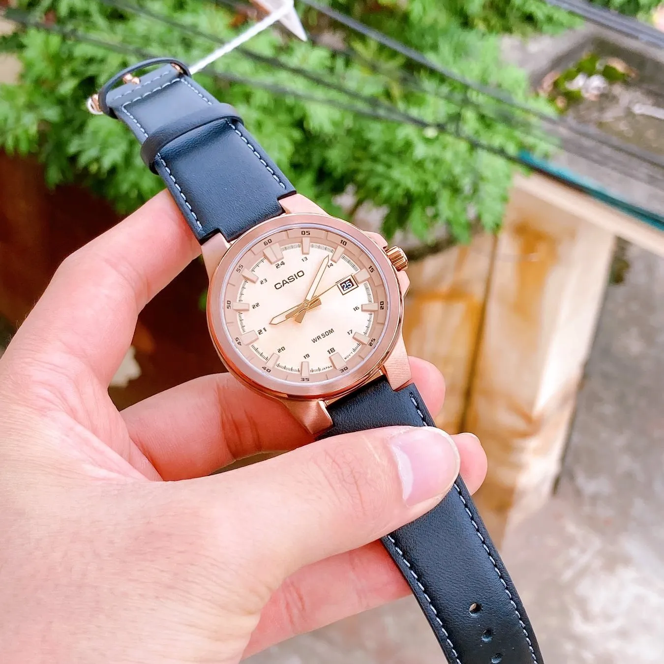 WW1807 Casio Enticer Date Stainless Steel Rose Gold Leather Belt Watch MTP-E173RL-5AVDF
