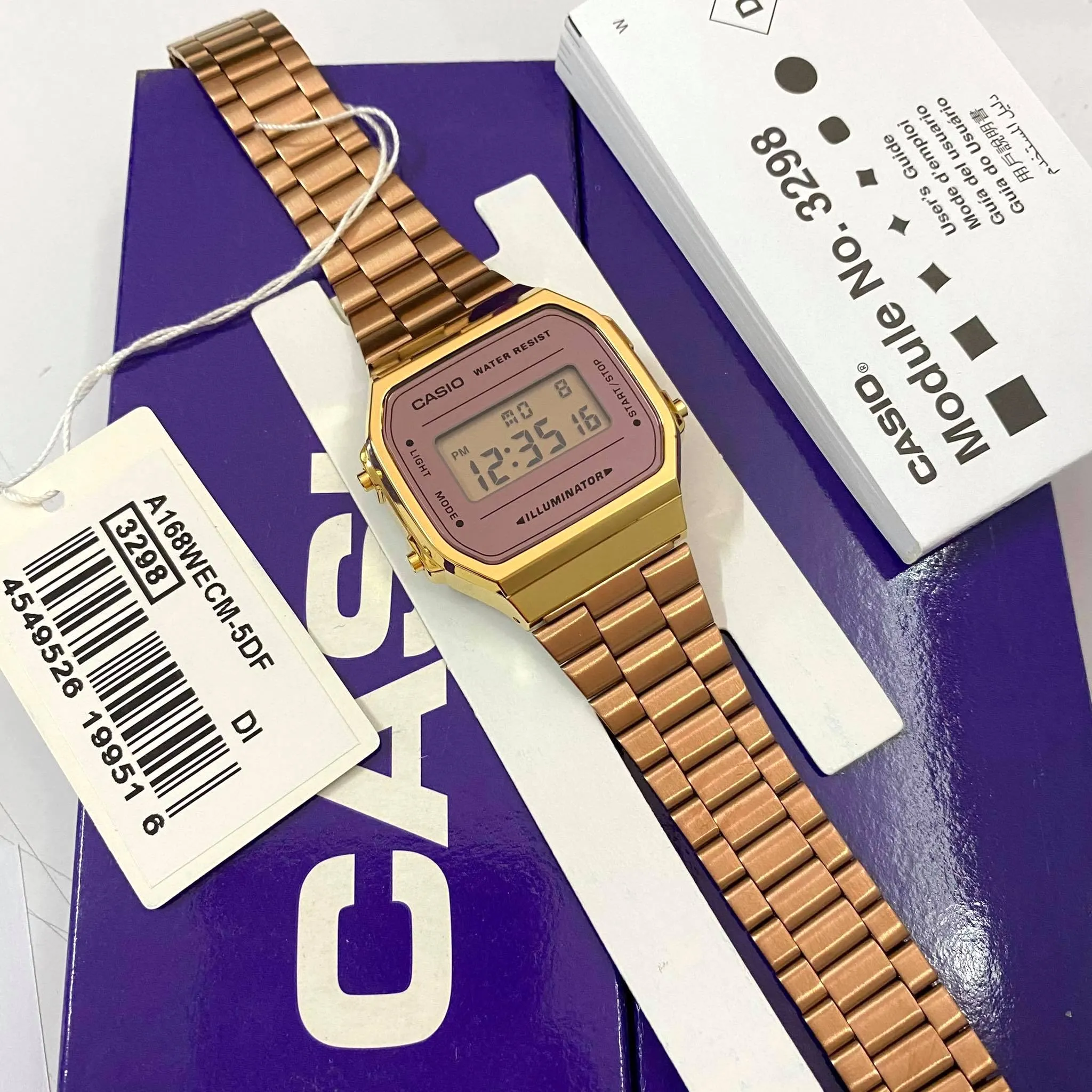 WW1880 Casio Vintage Illuminator Digital Golden Chain Watch A168WECM-5DF