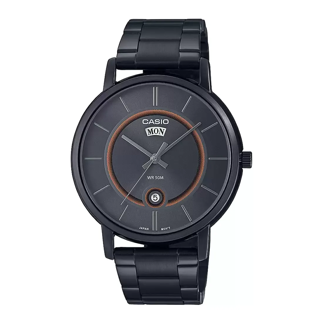 WW1951 Casio Enticer Day Date Stainless Steel Black Chain Watch MTP-B120B-8AVDF