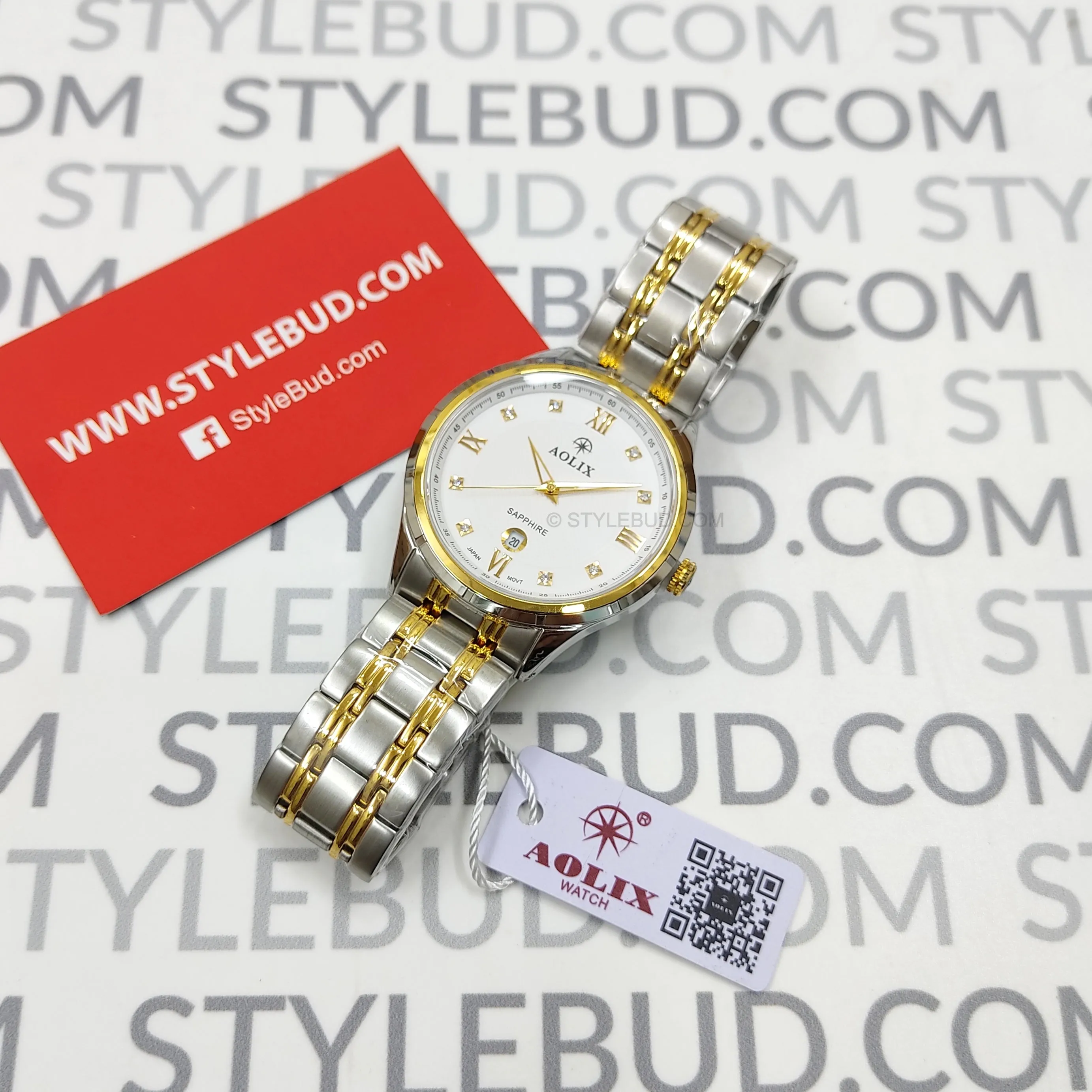 WW2181 Aolix Date Stainless Steel Two Tone Chain Watch AL9166G