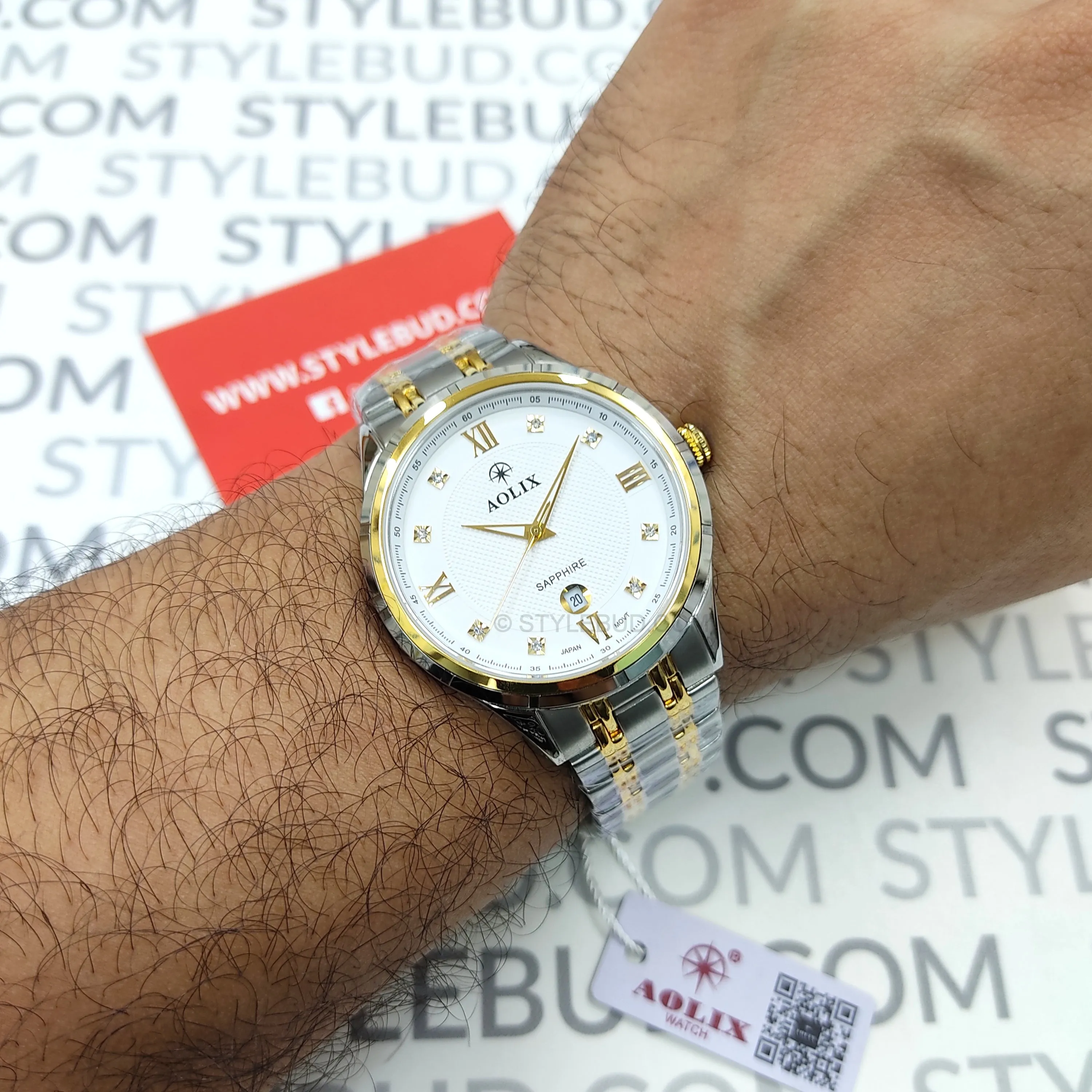 WW2181 Aolix Date Stainless Steel Two Tone Chain Watch AL9166G